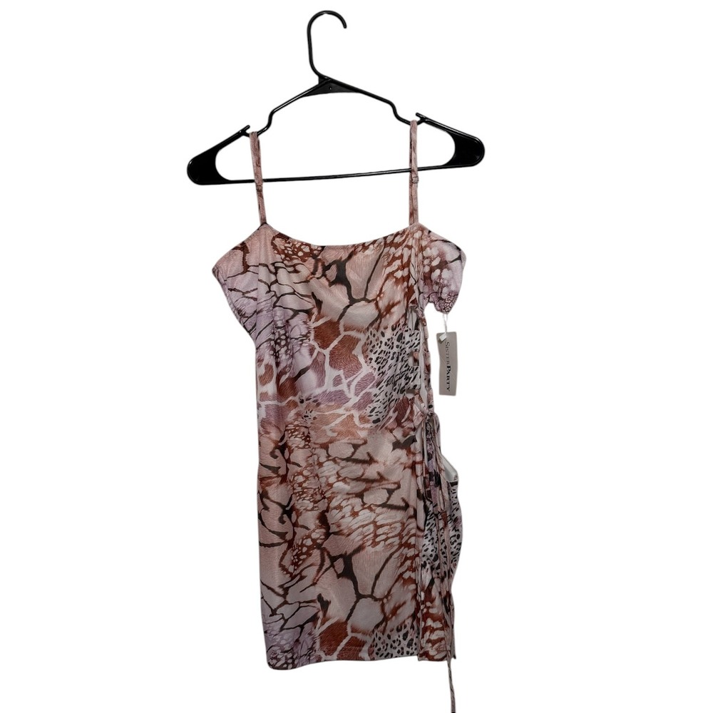 Sister Party Y2K Mesh Bodycon Animal Print Mini Dress Side Cutout Size Small NWT